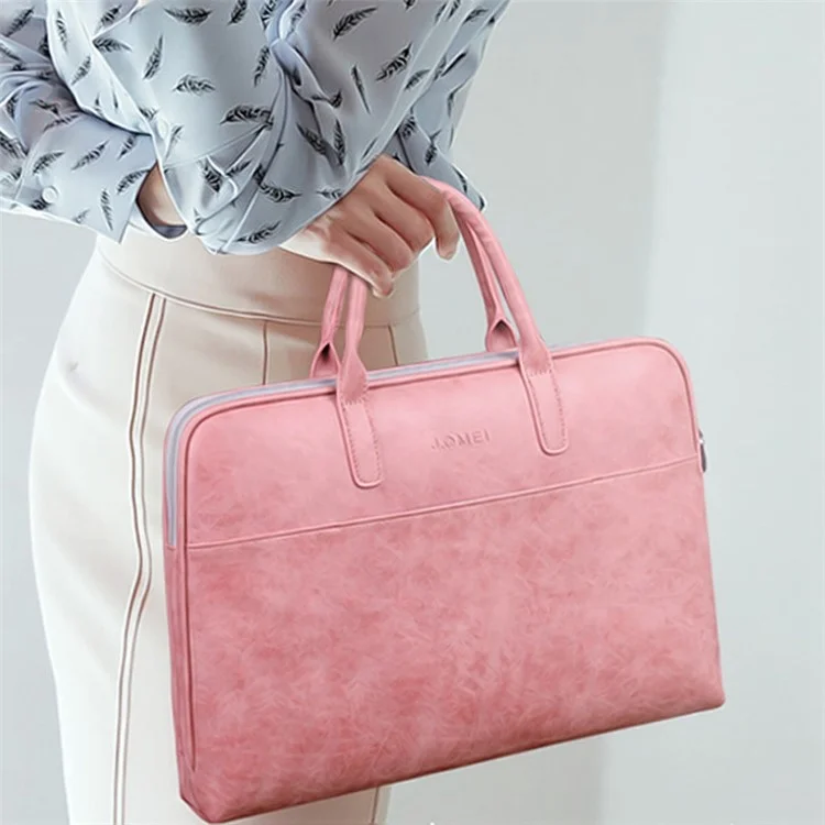 j. Qmei 933# 14 '' Plaptop Handbag a Prueba de Arañazos PU Cuero Notebook Bolso Con Cremallera Con Estribo de Hombro, Versión de Actualización - Rosado