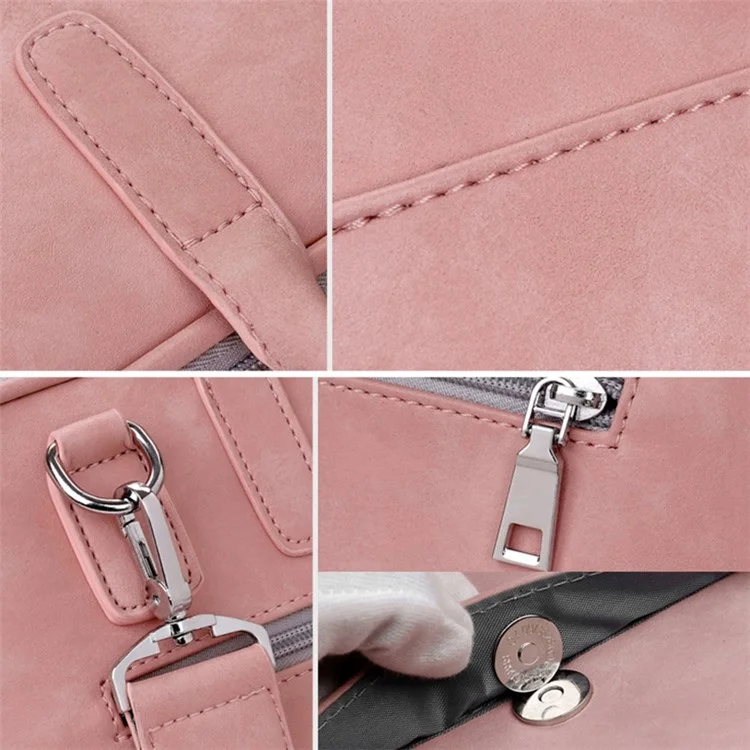 j. Qmei 933# 14 '' Plaptop Handbag a Prueba de Arañazos PU Cuero Notebook Bolso Con Cremallera Con Estribo de Hombro, Versión de Actualización - Rosado
