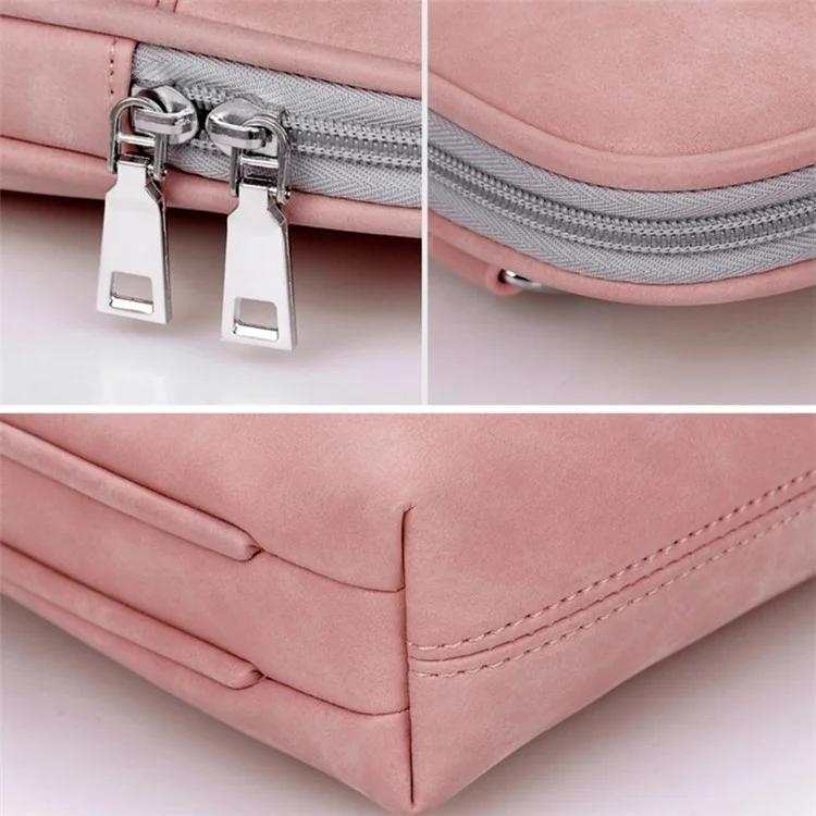 j. Qmei 933# 14 '' Plaptop Handbag a Prueba de Arañazos PU Cuero Notebook Bolso Con Cremallera Con Estribo de Hombro, Versión de Actualización - Rosado