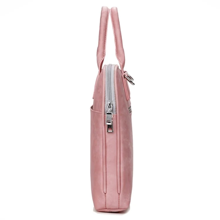 j. Qmei 933# 14 '' Plaptop Handbag a Prueba de Arañazos PU Cuero Notebook Bolso Con Cremallera Con Estribo de Hombro, Versión de Actualización - Rosado