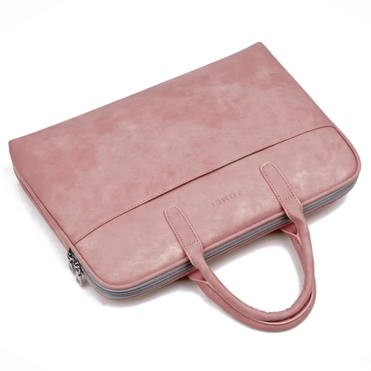 j. Qmei 933# 14 '' Plaptop Handbag a Prueba de Arañazos PU Cuero Notebook Bolso Con Cremallera Con Estribo de Hombro, Versión de Actualización - Rosado