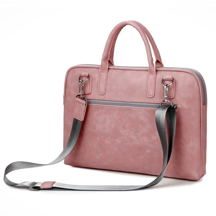j. Qmei 933# 14 '' Plaptop Handbag a Prueba de Arañazos PU Cuero Notebook Bolso Con Cremallera Con Estribo de Hombro, Versión de Actualización - Rosado