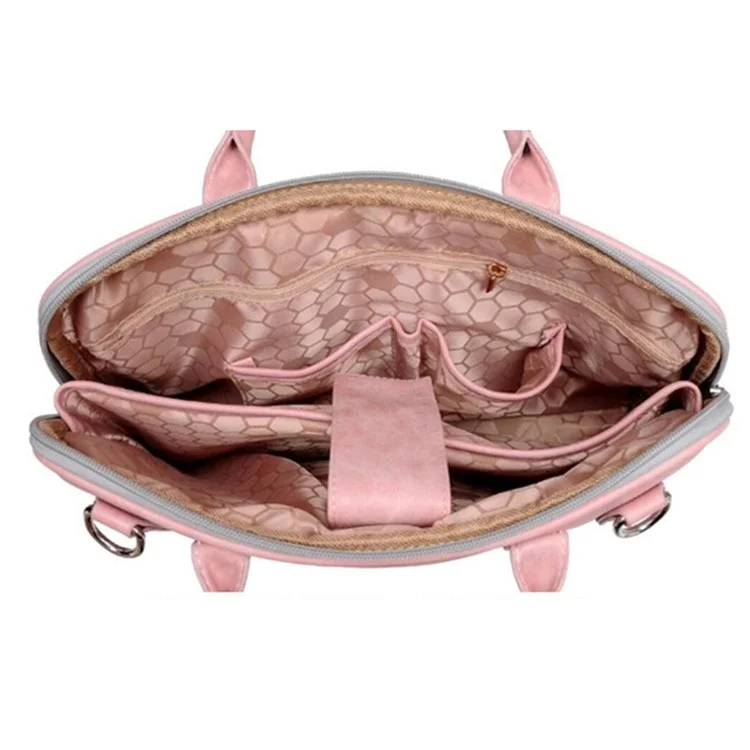 J.QMEI 933# 15.6'' Notebook Computer PU Leather Laptop Handbag Zipper Shoulder Bag + Small Bag, Upgrade Version - Pink