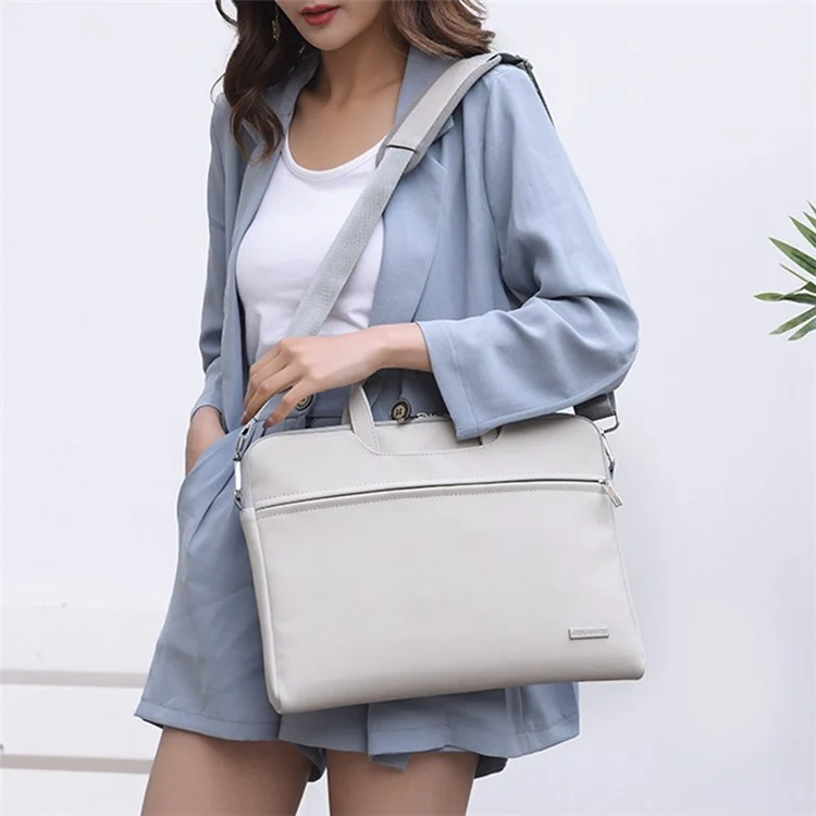 J.QMEI 933# 15.6 Inch Laptop Shoulder Bag Handbag Matte PU Leather Surface Protection Sleeve Zipper Notebook Computer Bag with Power Adapter Storage Pouch - Dark Blue