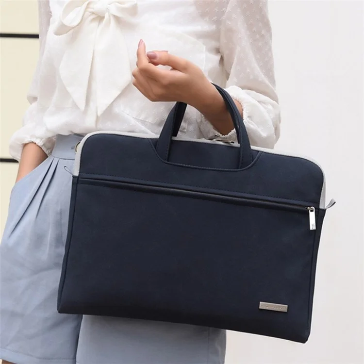 J.QMEI 933# 15.6 Inch Laptop Shoulder Bag Handbag Matte PU Leather Surface Protection Sleeve Zipper Notebook Computer Bag with Power Adapter Storage Pouch - Dark Blue
