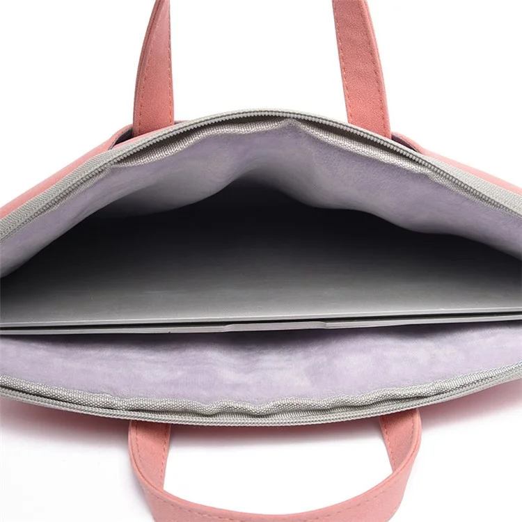 J.QMEI 933# 14 Inch Notebook Computer Handbag Matte PU Leather Surface Protection Sleeve Zipper Laptop Bag with Power Adapter Storage Pouch - Pink