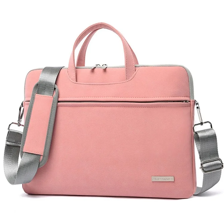 J.QMEI 933# 14 Inch Notebook Computer Handbag Matte PU Leather Surface Protection Sleeve Zipper Laptop Bag with Power Adapter Storage Pouch - Pink