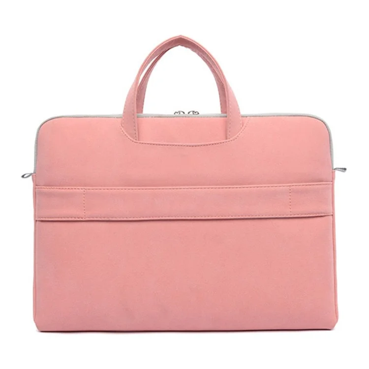 J.QMEI 933# 14 Inch Notebook Computer Handbag Matte PU Leather Surface Protection Sleeve Zipper Laptop Bag with Power Adapter Storage Pouch - Pink