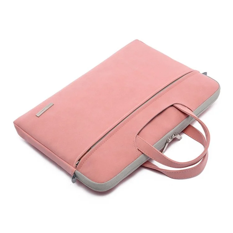 J.QMEI 933# 14 Inch Notebook Computer Handbag Matte PU Leather Surface Protection Sleeve Zipper Laptop Bag with Power Adapter Storage Pouch - Pink