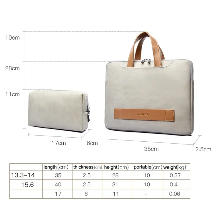J.QMEI 951# 13.3 / 14-inch Splash-proof PU Leather Laptop Handbag Smooth Zipper Protective Bag with Small Bag - Grey