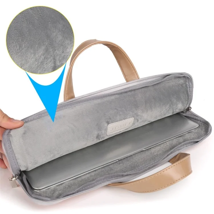J.QMEI 951# 13.3 / 14-inch Splash-proof PU Leather Laptop Handbag Smooth Zipper Protective Bag with Small Bag - Grey