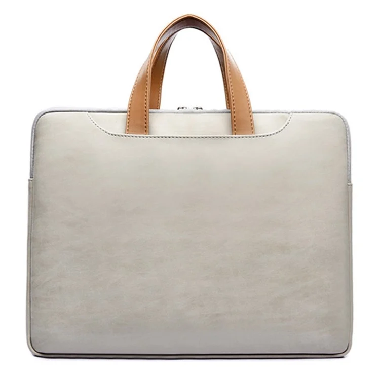 J.QMEI 951# 13.3 / 14-inch Splash-proof PU Leather Laptop Handbag Smooth Zipper Protective Bag with Small Bag - Grey
