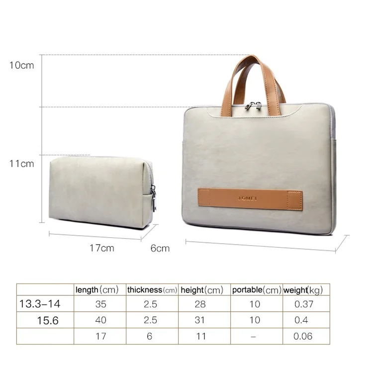 J.QMEI 951# 15.6-inch Notebook Protective Bag Shockproof PU Leather Laptop Handbag with Small Bag - Grey