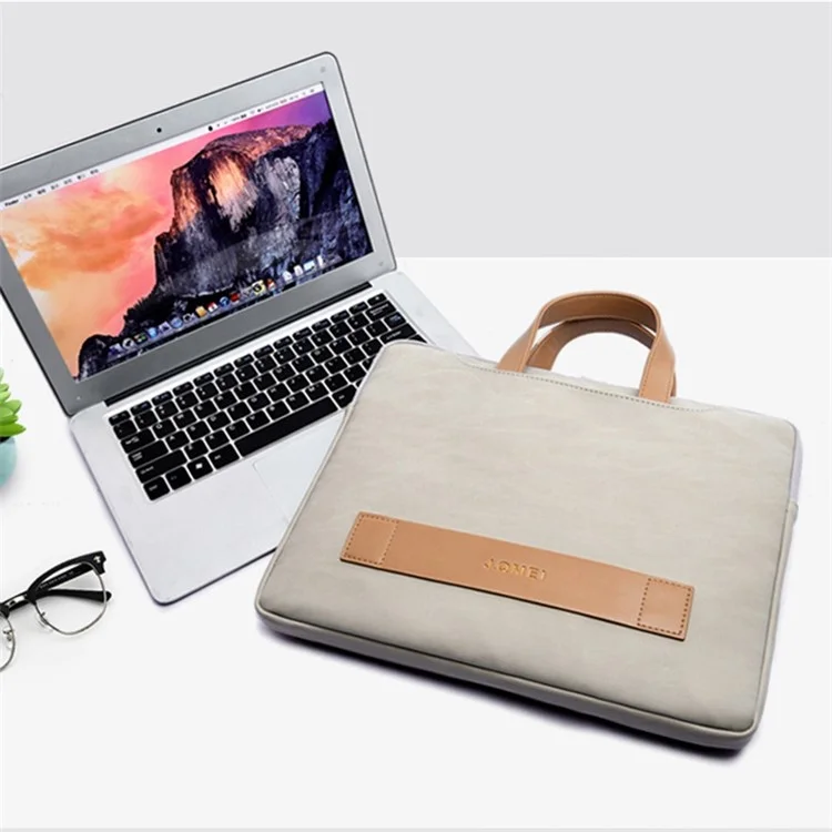 J.QMEI 951# 15.6-inch Notebook Protective Bag Shockproof PU Leather Laptop Handbag with Small Bag - Grey