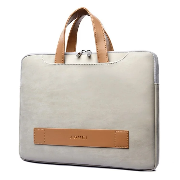 J.QMEI 951# 15.6-inch Notebook Protective Bag Shockproof PU Leather Laptop Handbag with Small Bag - Grey