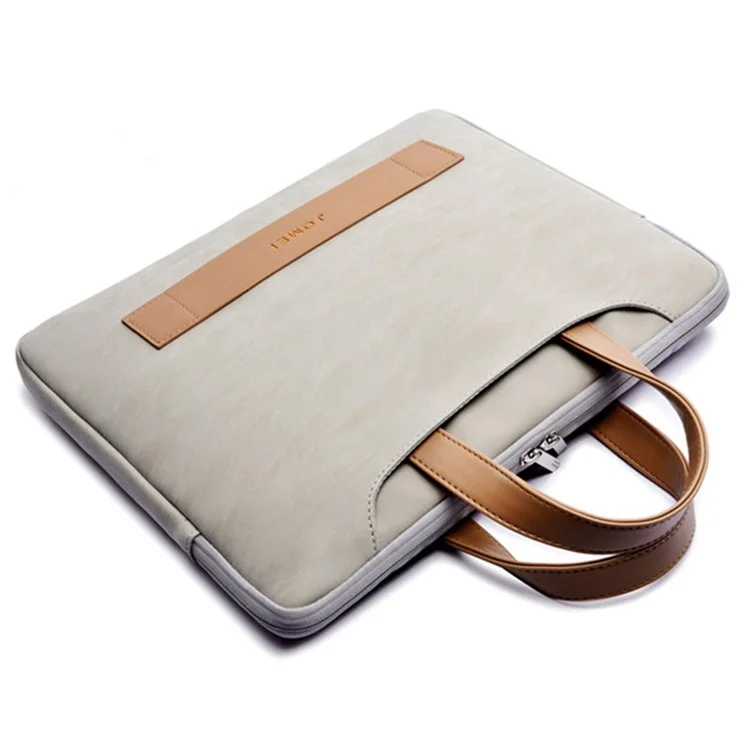 J.QMEI 951# 15.6-inch Notebook Protective Bag Shockproof PU Leather Laptop Handbag with Small Bag - Grey