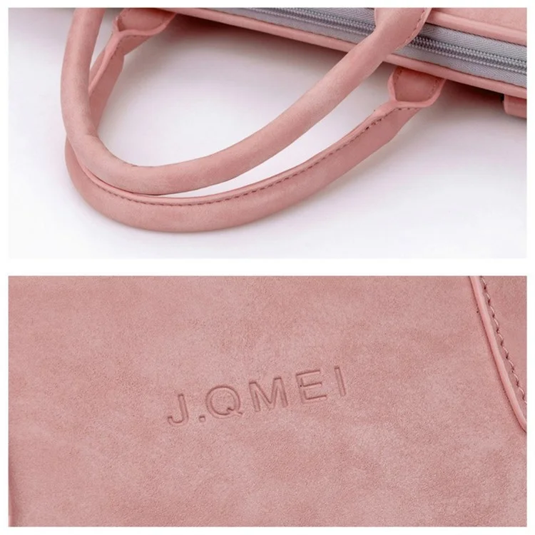 J.QMEI 933# For Travel / Work / School 14'' Laptop Handbag Protective Case Notebook Computer Sleeve Bag with Shoulder Stap, Velvet Lining - Pink