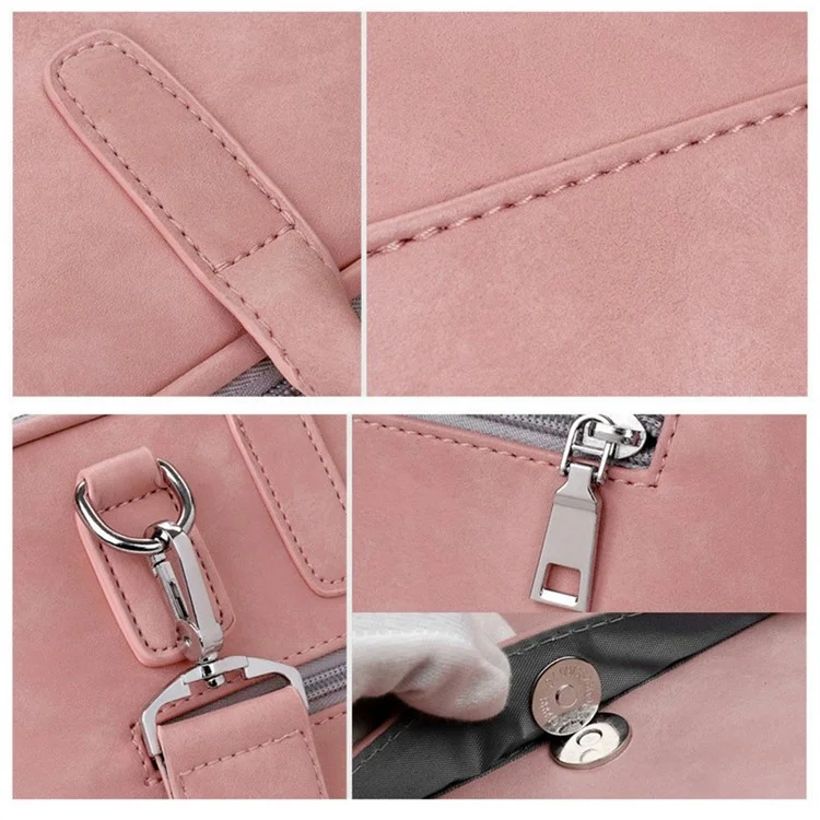 J.QMEI 933# For Travel / Work / School 14'' Laptop Handbag Protective Case Notebook Computer Sleeve Bag with Shoulder Stap, Velvet Lining - Pink