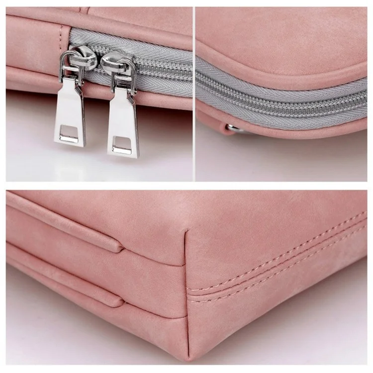 J.QMEI 933# For Travel / Work / School 14'' Laptop Handbag Protective Case Notebook Computer Sleeve Bag with Shoulder Stap, Velvet Lining - Pink