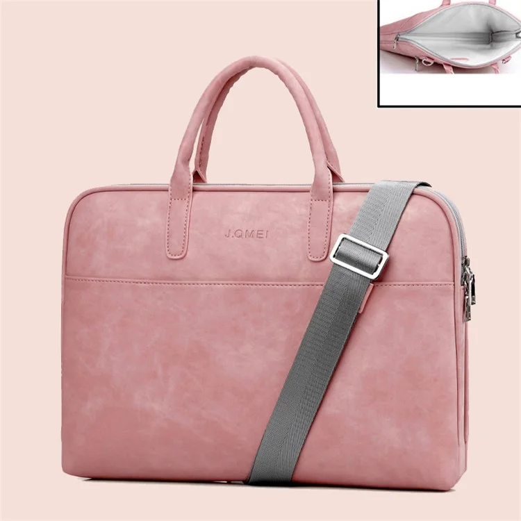 J.QMEI 933# For Travel / Work / School 14'' Laptop Handbag Protective Case Notebook Computer Sleeve Bag with Shoulder Stap, Velvet Lining - Pink