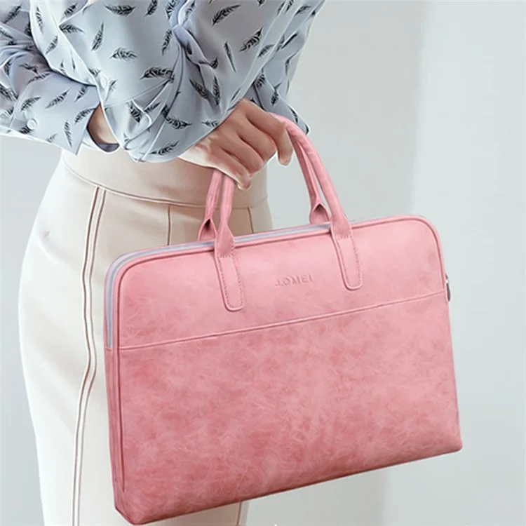 J.QMEI 933# For Travel / Work / School 14'' Laptop Handbag Protective Case Notebook Computer Sleeve Bag with Shoulder Stap, Velvet Lining - Pink