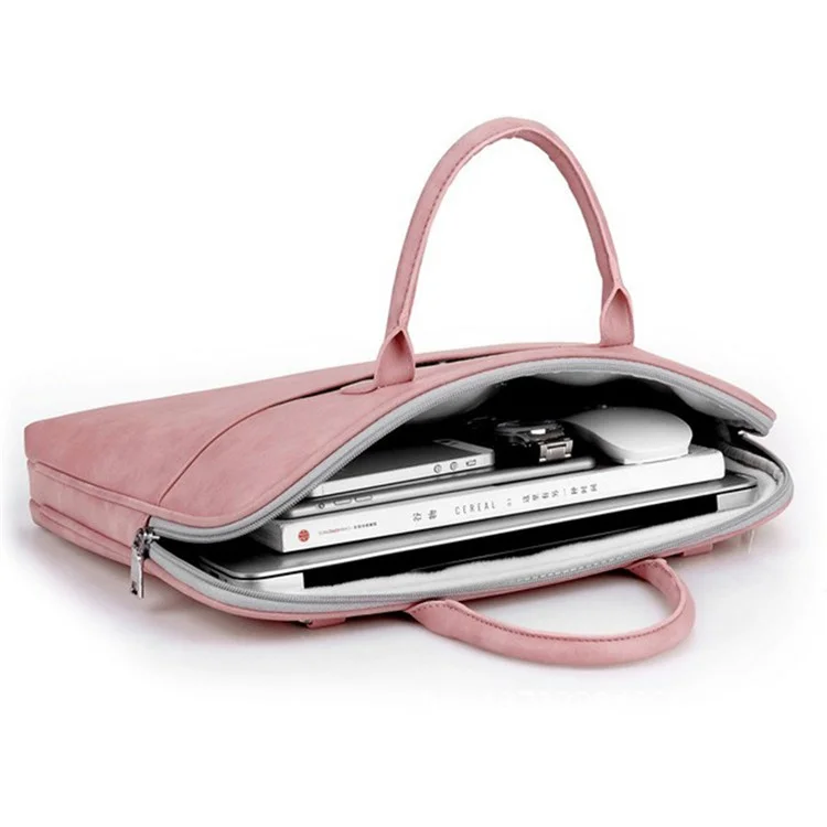 J.QMEI 933# For Travel / Work / School 14'' Laptop Handbag Protective Case Notebook Computer Sleeve Bag with Shoulder Stap, Velvet Lining - Pink