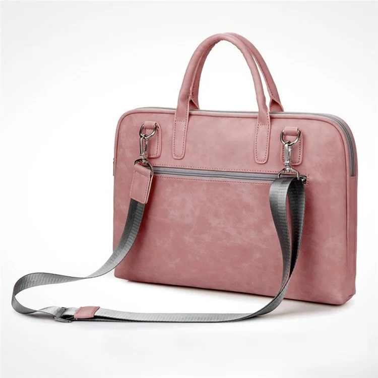 J.QMEI 933# For Travel / Work / School 14'' Laptop Handbag Protective Case Notebook Computer Sleeve Bag with Shoulder Stap, Velvet Lining - Pink