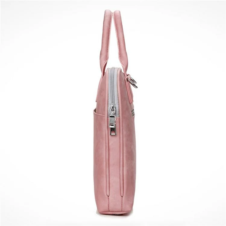 J.QMEI 933# For Travel / Work / School 14'' Laptop Handbag Protective Case Notebook Computer Sleeve Bag with Shoulder Stap, Velvet Lining - Pink