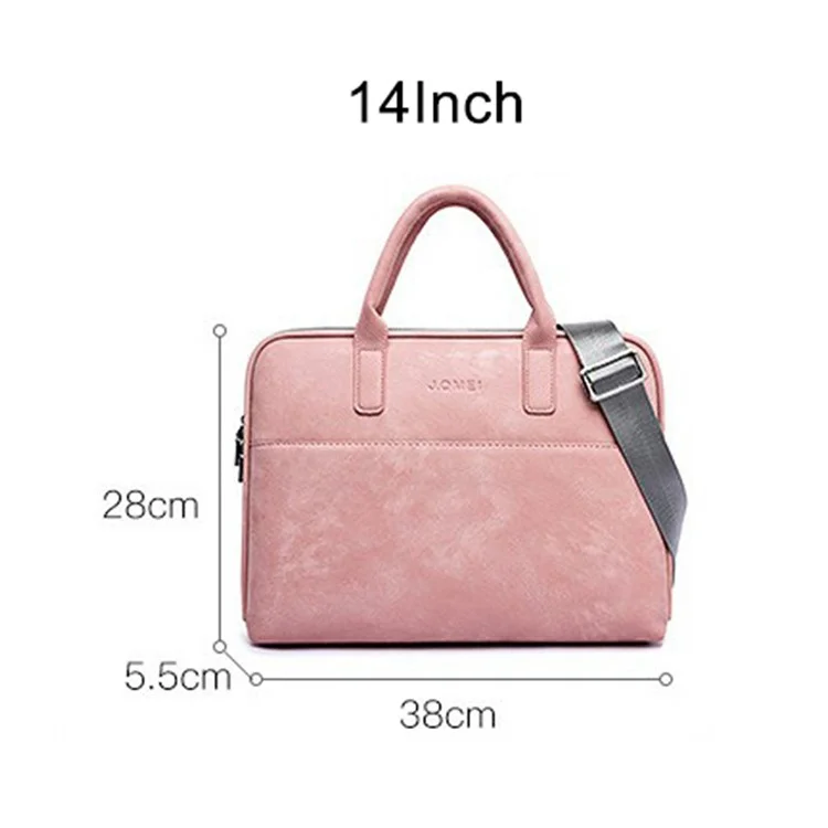 J.QMEI 933# For Travel / Work / School 14'' Laptop Handbag Protective Case Notebook Computer Sleeve Bag with Shoulder Stap, Velvet Lining - Black