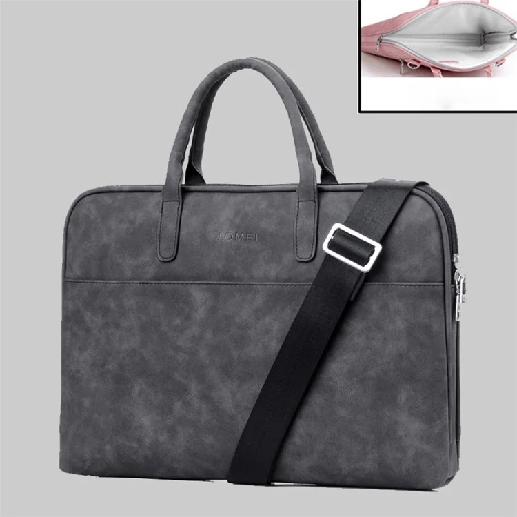 J.QMEI 933# For Travel / Work / School 14'' Laptop Handbag Protective Case Notebook Computer Sleeve Bag with Shoulder Stap, Velvet Lining - Black