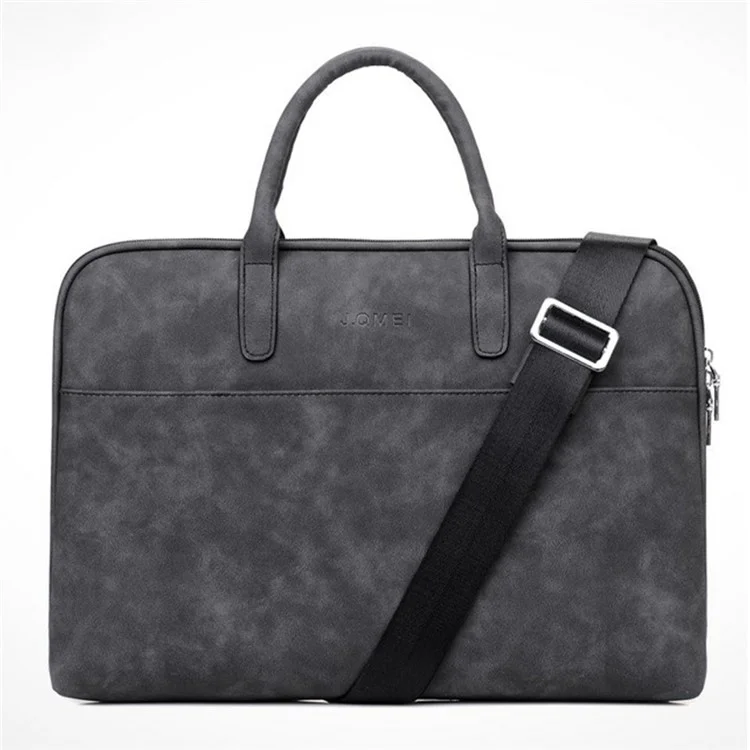 J.QMEI 933# For Travel / Work / School 14'' Laptop Handbag Protective Case Notebook Computer Sleeve Bag with Shoulder Stap, Velvet Lining - Black