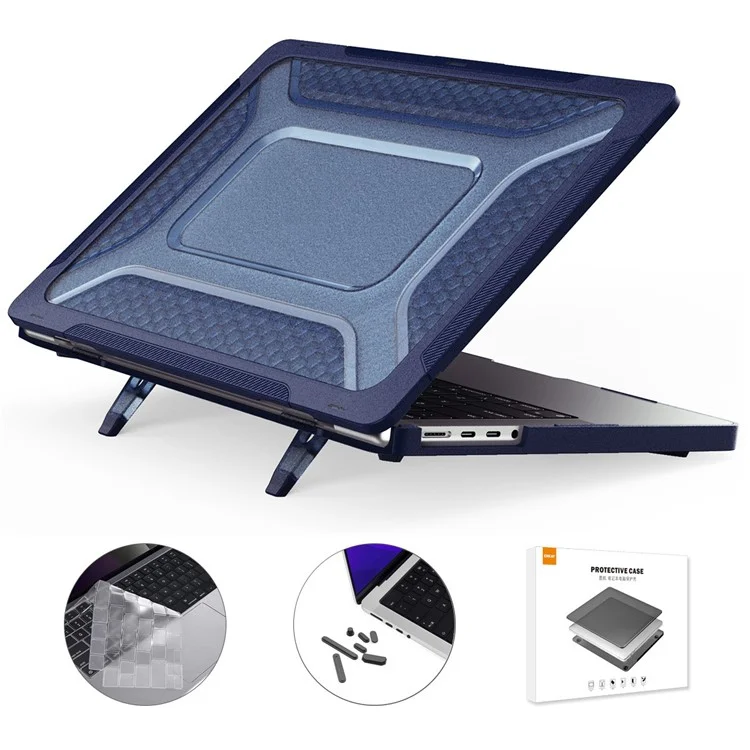 Enkay Hut Prince Anti-Scratch Slim Hülle Für MacBook Pro 16 Zoll (2021) A2485 (us-version) Schocksicherer Laptop-kickstand-schutzcover Mit Tpu-tastaturfilm + Staubproofes Stecker - Blau