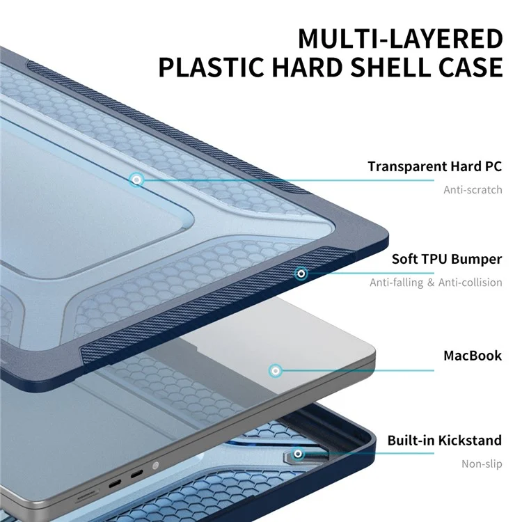 Enkay Hat Prince Anti-srcratch Case Delgado Para MacBook Pro de 16 Pulgadas (2021) A2485 (versión Estadounidense) Case de la Computadora Portátil a Prueba de Choque Cubierta Protectora Con Película de Teclado TPU + Enchufes a Prueba de Polvo - Azul