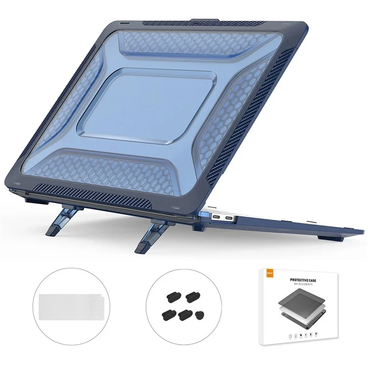 ENKAY HAT PRINCE Protective Case for MacBook Air 13 inch (2018) A1932 (US Version) Shockproof Laptop Slim Cover Anti-Drop Kickstand Case with TPU Keyboard Film + Dust-Proof Plugs - Blue