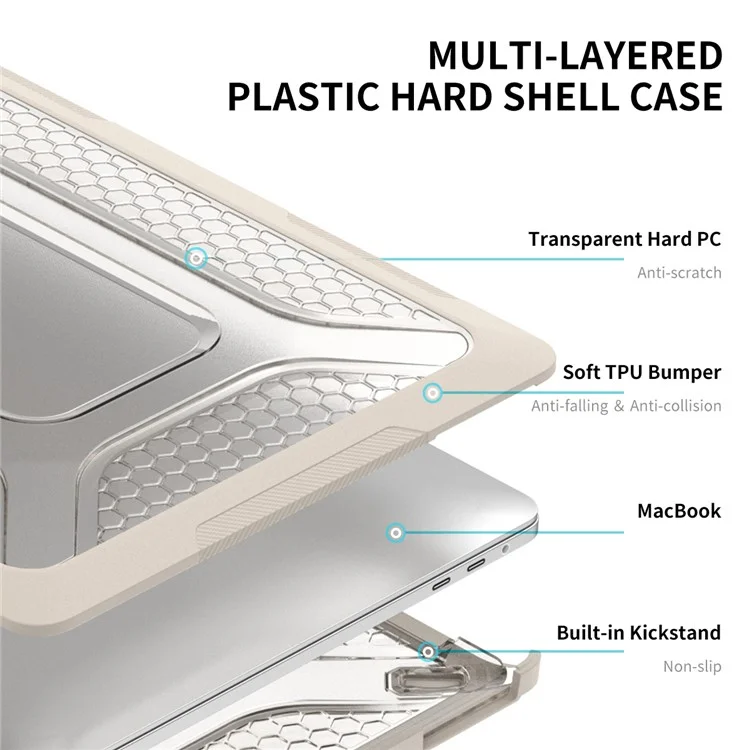 Enkay Hat Prince Para MacBook Pro 13 Inch (2016) /(2018) /(2019) A1706 / A1989 / A2159 (versión de la Ue) Case de Disipación de Calor de PC Dura Con Película de Teclado TPU + Enchufes a Prueba de Polvo - Caqui