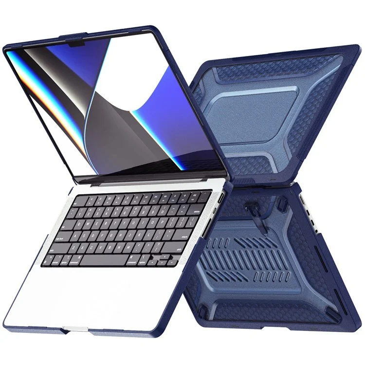 Enkay Hat Prince Per MacBook Pro 14 Pollici (2021) A2442 (versione Statunitense) PC Hard Kickstand Cover Per Computer Portatili da 3 in 1 Case Con Pellicola Tastiera TPU + Plugne Anti-poltini - Blu
