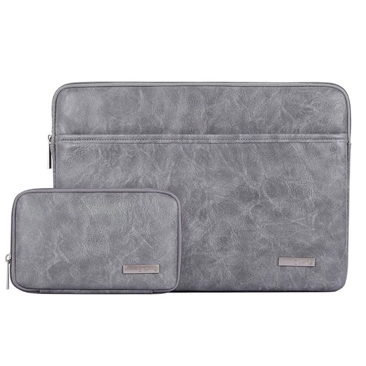 CANVASARTISAN L38-T0621 14-Inch Notebook Computer Bag Laptop Protection Sleeve Super Thin PU Leather Carrying Handbag with Small Pouch - Grey