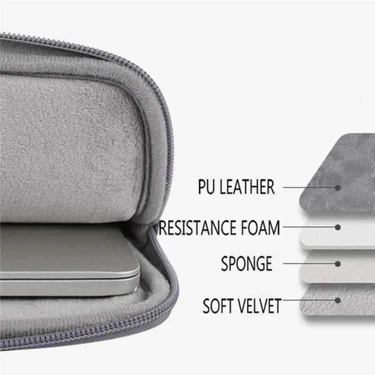 CANVASARTISAN  L38-T06 PU Leather Sleeve Bag for 12 inch Laptop Portable Carrying Case Shockproof Notebook Protector - Grey