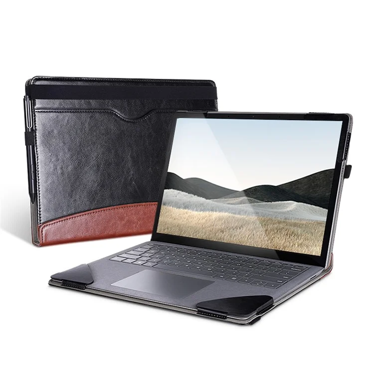 Pour L'ordinateur Portable Microsoft Surface 1 / 2 / 3 / 4 13,5 Pouces PU Cuir PU Close Magnétique Sac de Transport Portage Portable Portable Protecteur Avec Porte-stylo - le Noir / Brun