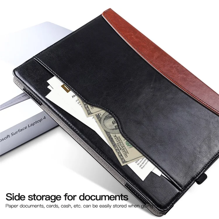 Pour L'ordinateur Portable Microsoft Surface 1 / 2 / 3 / 4 13,5 Pouces PU Cuir PU Close Magnétique Sac de Transport Portage Portable Portable Protecteur Avec Porte-stylo - le Noir / Brun