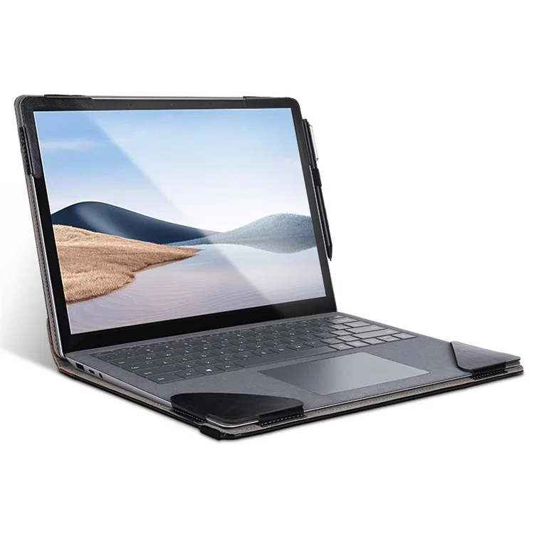 For Microsoft Surface Laptop 1 / 2 / 3 / 4 13.5-inch PU Leather Case Magnetic Closure Carrying Bag Anti-Scratch Portable Laptop Protector with Pen Holder - Black  /  Grey