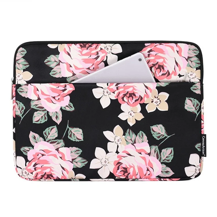 CANVASARTISAN H40-11 Rose Pattern Printed Anti-Drop Sleeve Bag for 11-inch Laptops Portable Carrying Case Shockproof Storage Bag with Outer Pouch - Black