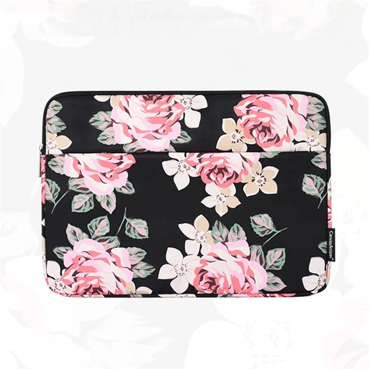 CANVASARTISAN H40-11 Rose Pattern Printed Anti-Drop Sleeve Bag for 11-inch Laptops Portable Carrying Case Shockproof Storage Bag with Outer Pouch - Black