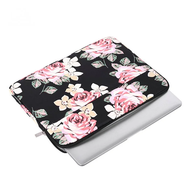 CANVASARTISAN H40-11 Rose Pattern Printed Anti-Drop Sleeve Bag for 11-inch Laptops Portable Carrying Case Shockproof Storage Bag with Outer Pouch - Black