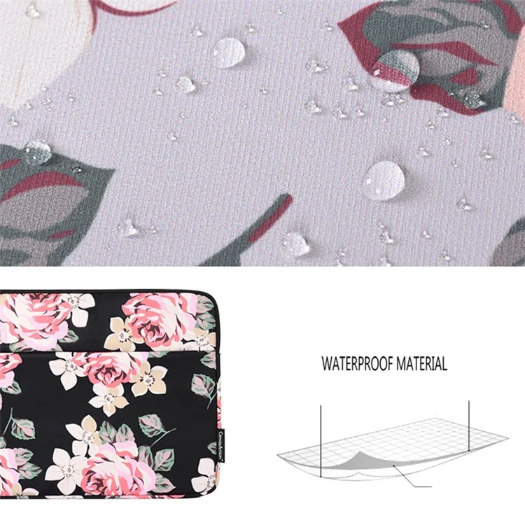 CANVASARTISAN H40-11 Rose Pattern Printed Anti-Drop Sleeve Bag for 11-inch Laptops Portable Carrying Case Shockproof Storage Bag with Outer Pouch - Black
