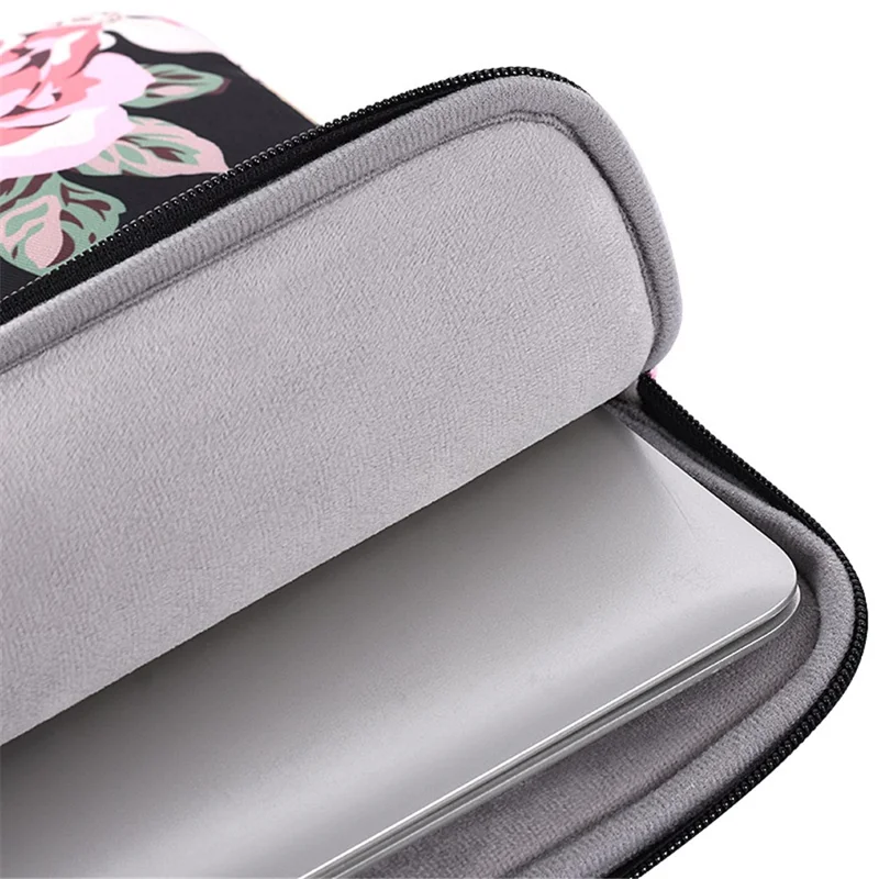 CANVASARTISAN H40-11 Shockproof Carrying Case for 14-inch Laptops Portable Storage Bag Rose Pattern Printed Sleeve Bag with Outer Pouch - Blue