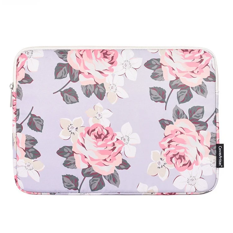 CANVASARTISAN H40-01 Portable Anti-Drop Sleeve Bag for 11-inch Laptops Rose Pattern Printed Carrying Case Shockproof Storage Bag - Grey
