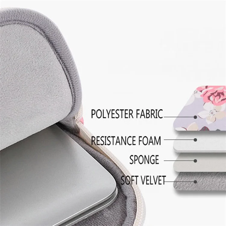 CANVASARTISAN H40-01 Portable Anti-Drop Sleeve Bag for 11-inch Laptops Rose Pattern Printed Carrying Case Shockproof Storage Bag - Grey