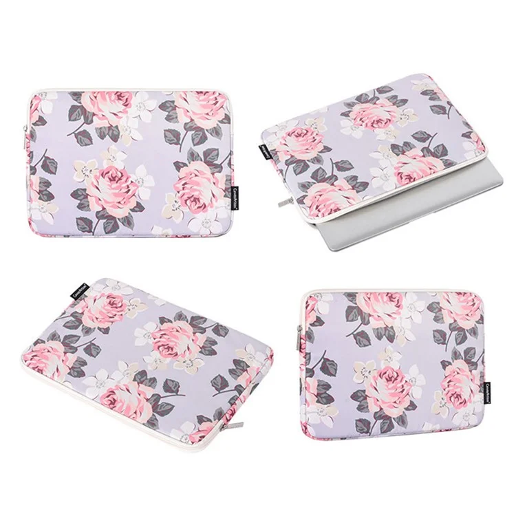 CANVASARTISAN H40-01 Portable Anti-Drop Sleeve Bag for 11-inch Laptops Rose Pattern Printed Carrying Case Shockproof Storage Bag - Grey
