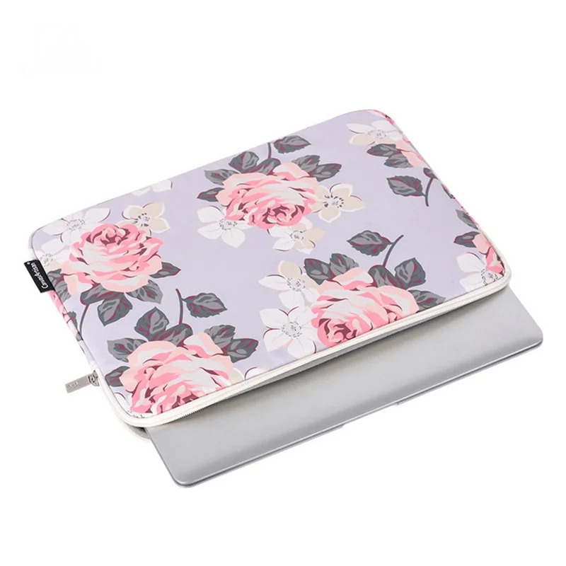 CANVASARTISAN H40-01 Shockproof Sleeve Bag for 14-inch Laptops Portable Storage Bag Rose Pattern Printed Carrying Case - Dark Blue